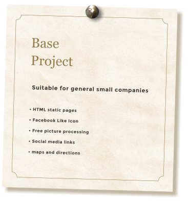 Base Project Suitable for general small companies  HTML static pages  Facebook Like Icon  Free picture processing  Social media links  maps and directions